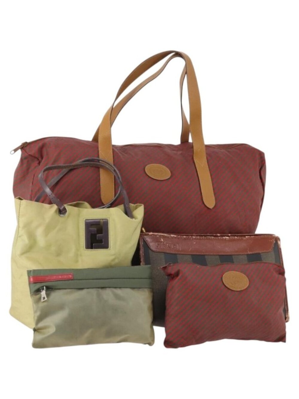 FENDI Gucci PRADA Pecan Canvas Bag Nylon 5 Set Brown Black Green